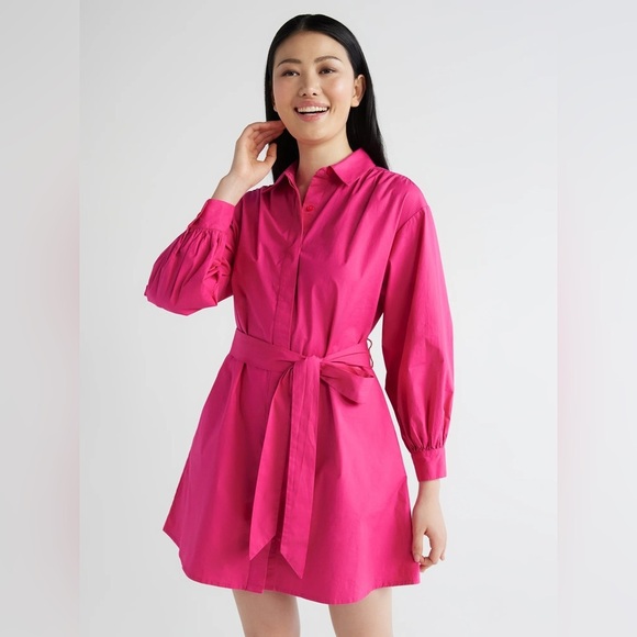 Scoop Dresses & Skirts - Scoop Women's Hot Pink Balloon Sleeve Shirtdress with Pockets, Size L